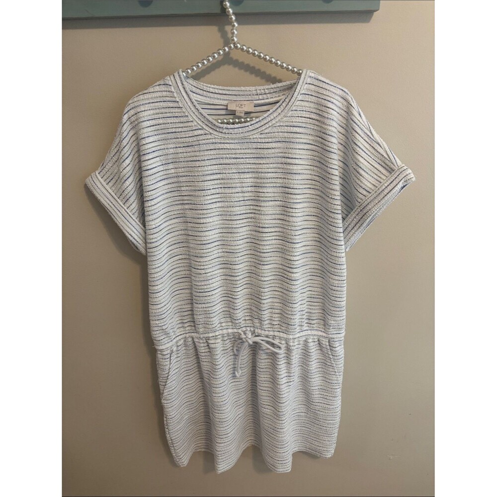 LOFT White Striped Short Sleeve Drawstring Dress size xl